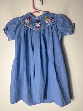 Girls Vintage Orient Express Blue Smocked SNowman Dress Sz 1